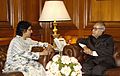 The UN Special Rapporteur for Religious Freedoms, Ms. Asma Jahangir meeting with the Union Minister of External Affairs, Shri Pranab Mukherjee, in New Delhi on March 04, 2008
