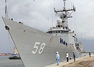 US Navy 100118-N-2468S-001 The guided-missile frigate USS Samuel B. Roberts (FFG 58) prepares to moor for a port visit at Pointe Noire, Republic of Congo as part of Africa Partnership Station (APS) West. While in port, Samuel