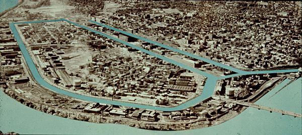 View of Downtown Holyoke, with Canal System highlighted