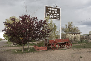 Wagon and sign for the Ute Cafe in Fort Garland, Colorado LCCN2015632578