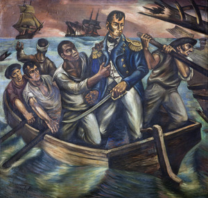 "Cyrus Tiffany in the Battle of Lake Erie, September 13, 1813," mural by Martyl Schweig, at the Recorder of Deeds building, built in 1943. 515 D St., NW, Washington, D.C LCCN2010641716.tif