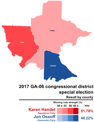 2017 GA-06 congressional district special election - Results by county
