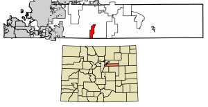 Location of the Brick Center CDP in Arapahoe County, Colorado.