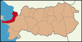 Map showing Kuşadası District in Aydın Province