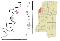 Location of Gunnison, Mississippi