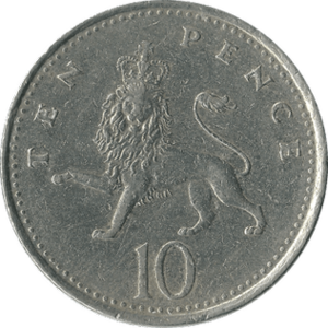British ten pence coin 1992 reverse