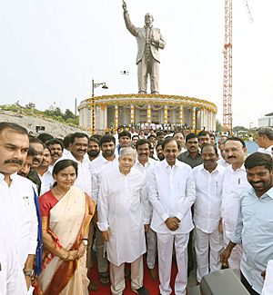 CM KCR, Prakash Ambedkar infront of 125 feet Ambedkar Statue in Hyderabad