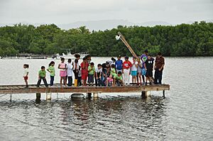 Children from Las Mareas community welcoming new neighbor, Tuque the manatee (6217586155)
