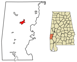Location of Butler in Choctaw County, Alabama.
