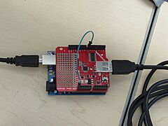 Closeup of usbhost shield with jumper