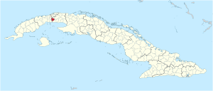 Quivicán municipality (red) within Cuba
