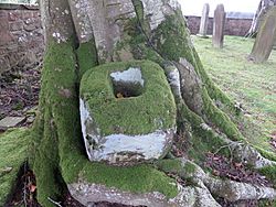 Dalgarnock burial ground entrance with old cross socket, Dumfries & Galloway, Scotland