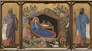 Duccio di Buoninsegna, The Nativity with the Prophets Isaiah and Ezekiel, 1308-1311, NGA 10