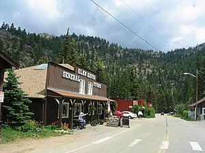 General store on the main street of Glen Haven, Colorado.