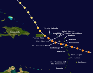 Hurricane Hugo's path in the Caribbean