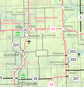 Map of Allen Co, Ks, USA