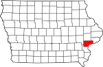 State map highlighting Muscatine County
