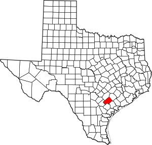 Map of Texas highlighting DeWitt County