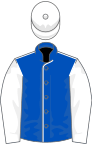 Blue, white seams, sleeves and cap