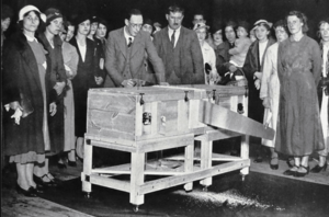P. T. Selbit sawing a woman in half trick
