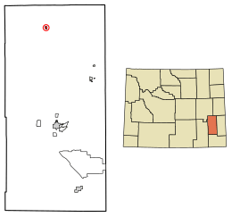 Location of Glendo in Platte County, Wyoming.