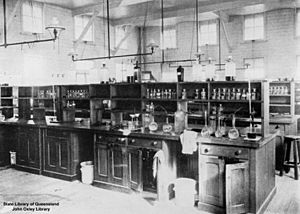 StateLibQld 2 111772 Interior of the School of Mines laboratory, Charters Towers, Queensland, 1908