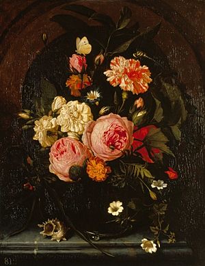 Still Life with Flowers, Insects and a Shell, Oosterwijck