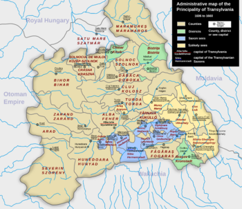 Administrative map of the Principality of Transylvania, 1606–60