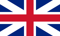 Red cross with white border over a white saltire and dark blue background.