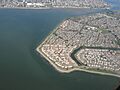 Aerial view of Bay Farm Island and San Leandro Channel