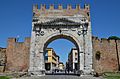 Arch of Augustus at Ariminum, dedicated to the Emperor Augustus by the Roman Senate in 27 BC, the oldest Roman arch which survives, Rimini, Italy (19760798740)