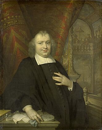 Caspar Fagel (1634-88). Raadpensionaris van Holland sedert 1672, met op de achtergrond de vergaderzaal van de Staten van Holland op het Binnenhof te Den Haag, SK-A-283.jpg