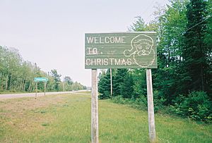 Christmas, Michigan welcome road sign
