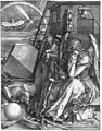 Albrecht Dürer engraving Melancholia I from 1541 seated angel contemplating figure