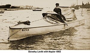 Dorothy Levitt driving the Napier motor yacht 1903