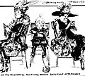 Drawing by Marguerite Martyn of two women and a child, all knitting for the war effort in St. Louis, Missouri