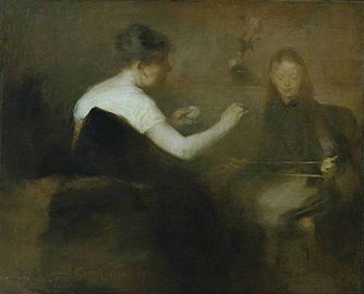 Eugène Carrière (1849-1906) - Winding Wool (Les Dévideuses) - L692 - National Gallery