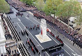 Her Majesty the Queen Lays a Wreath at the Cenotaph London During Remembrance Sunday Service MOD 45152054