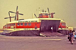 Hoverlloyd hovercraft on an English Channel beach, 1973
