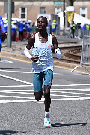 John Korir in 2025 Boston Marathon in Brighton (cropped).jpg