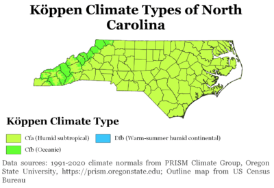 Köppen Climate Types North Carolina