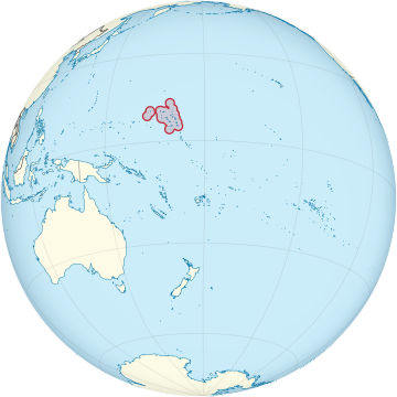 Marshall Islands on the globe (small islands magnified) (Polynesia centered)