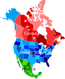 North America map coloured