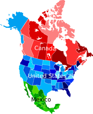 North America map coloured