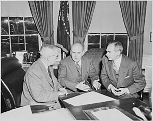 Photograph of President Truman with John J. McCloy, United States High Commissioner for Germany (center), and... - NARA - 200185