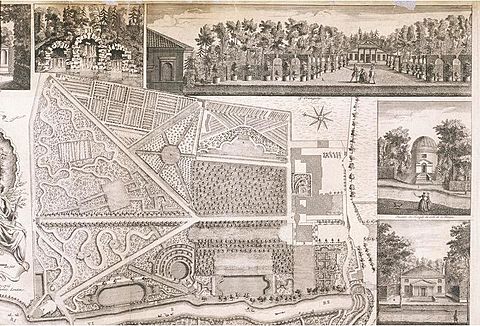 Plan du Jardin et Vue des Maisons de Chiswick