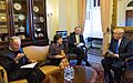 President Donald Trump meets with United States Senators Lamar Alexander, Susan Collins, and Lindsay Graham