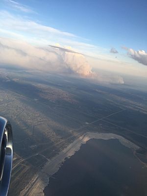 Smoke and fire from Fort McMurray wildfire, from plane's view