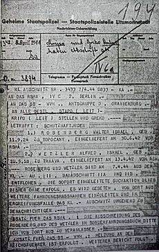 Telegram, Vrba and Wetzler escape, Auschwitz, 8 April 1944