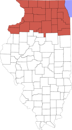 Counties that are colored red are considered a part of the Northern Illinois region.